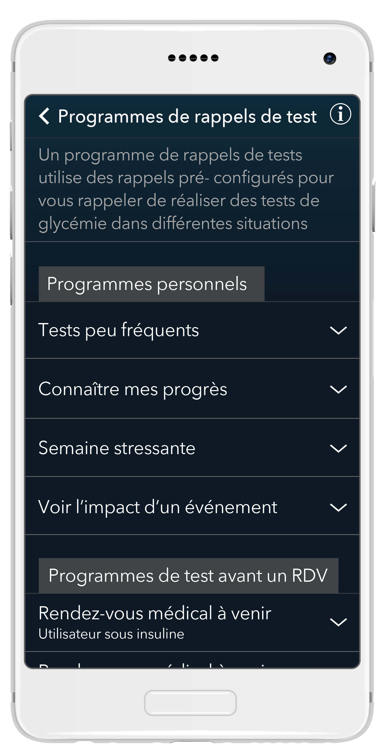 De nombreuses options de programmes disponibles dans l’application